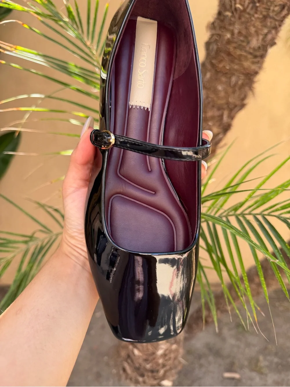 Franco Sarto Black Patent Mary Jane Flat with Burgundy Insole